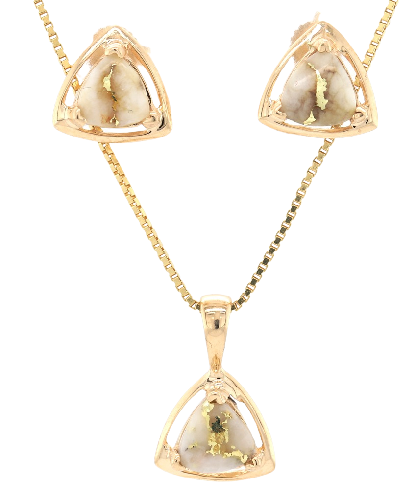 Gold Quatz Pendant and Earrings in 14kt Yellow Gold